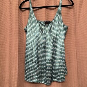Y2K Vintage Green Blue Printed Satin Scoop Neck Tank New York & Company M